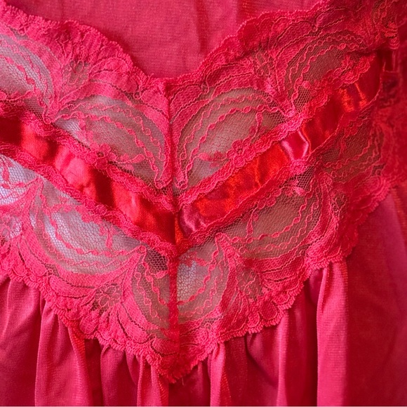 Vintage 70s 80s Petra Fashions Red Satin Lace Nightie Lingerie M Union Made - Picture 6 of 14